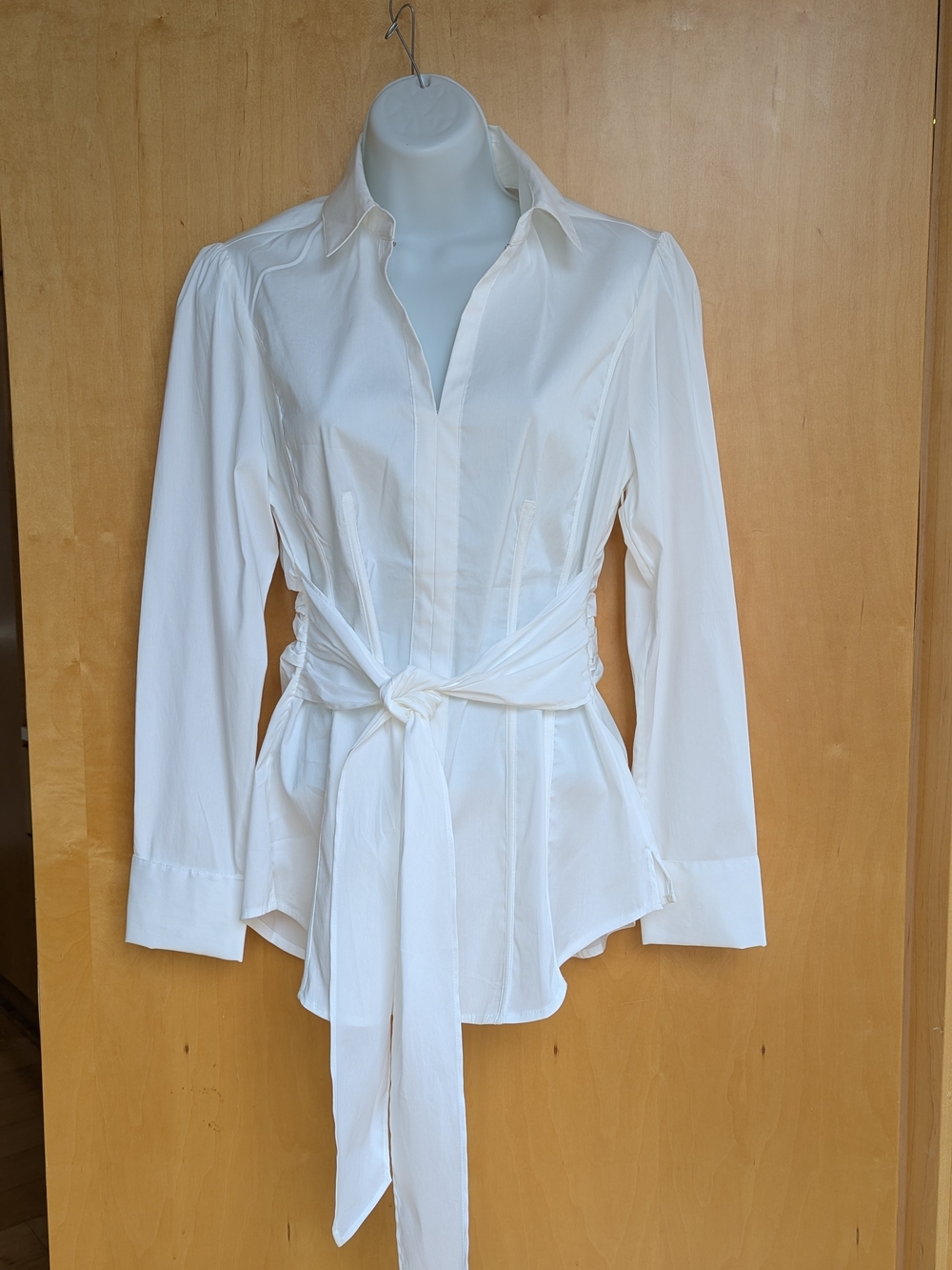 White House Black Market White Tie-Waist Button-Down Shirt